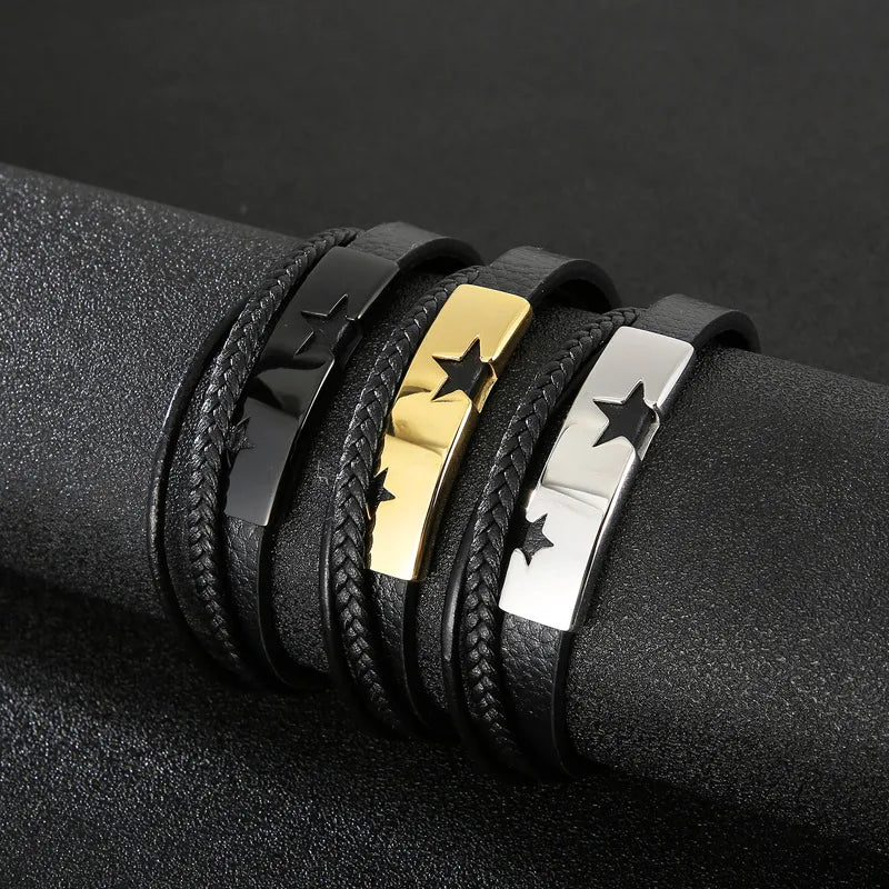 Basic Classic Style Streetwear Star Titanium Steel Plating 18K Gold Plated Men's Bangle