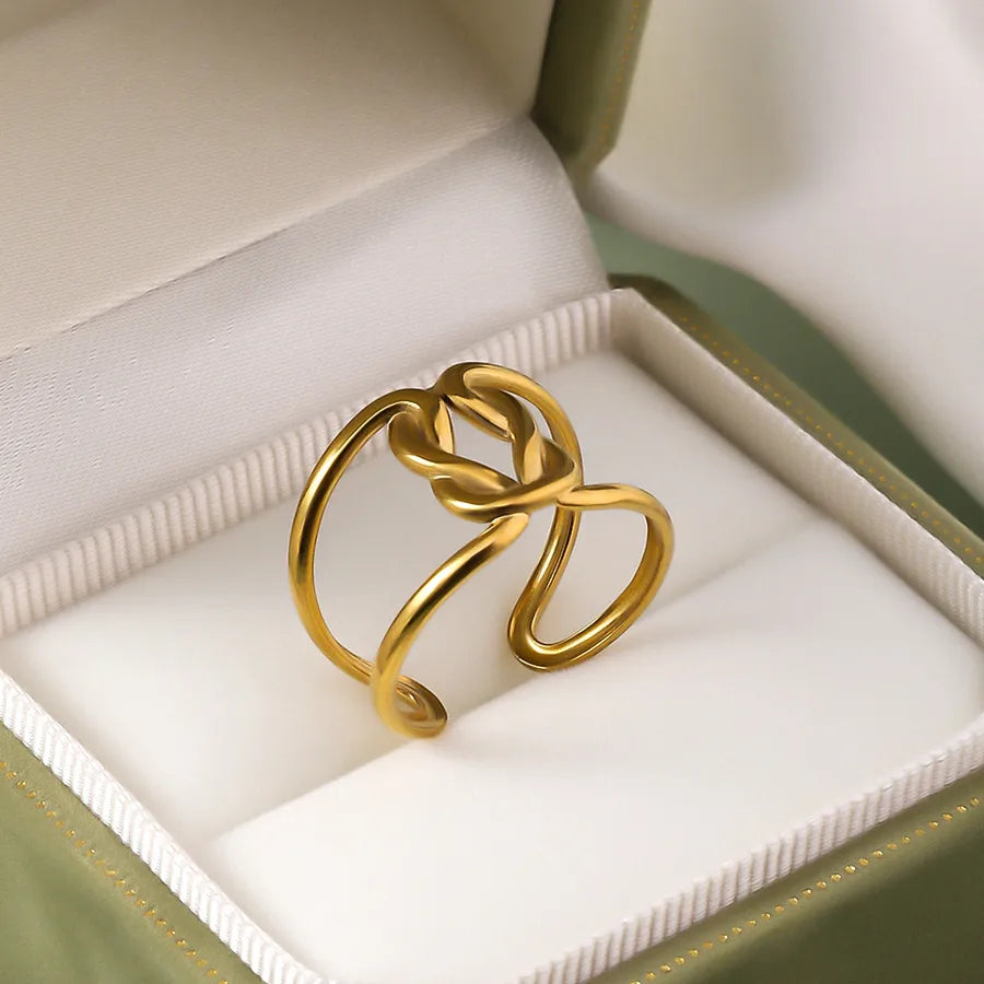 Wholesale Jewelry IG Style Elegant Retro Geometric Leaf Heart Shape 304 Stainless Steel Plating Open Rings
