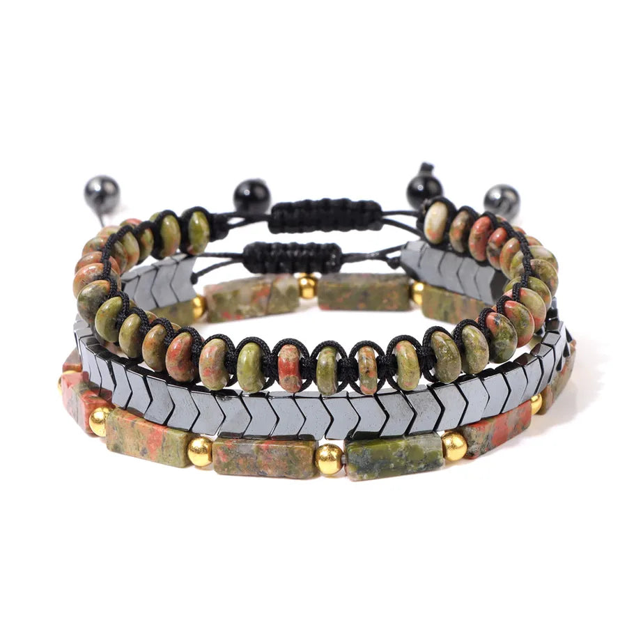 Retro Round Agate Beaded Men's Bracelets