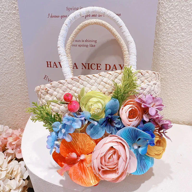Hd6250A15 Secret Garden! Phalaenopsis Flower Woven Vegetable Basket Handbag Seaside Vacation Beach Bag