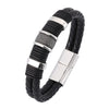 punk simple style solid color stainless steel pu leather plating magnetic silver plated men's wristband
