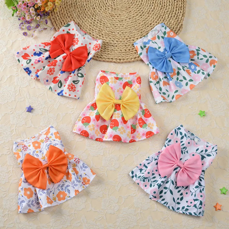 Princess Polyester Flower Bow Knot Printing Pet Clothing