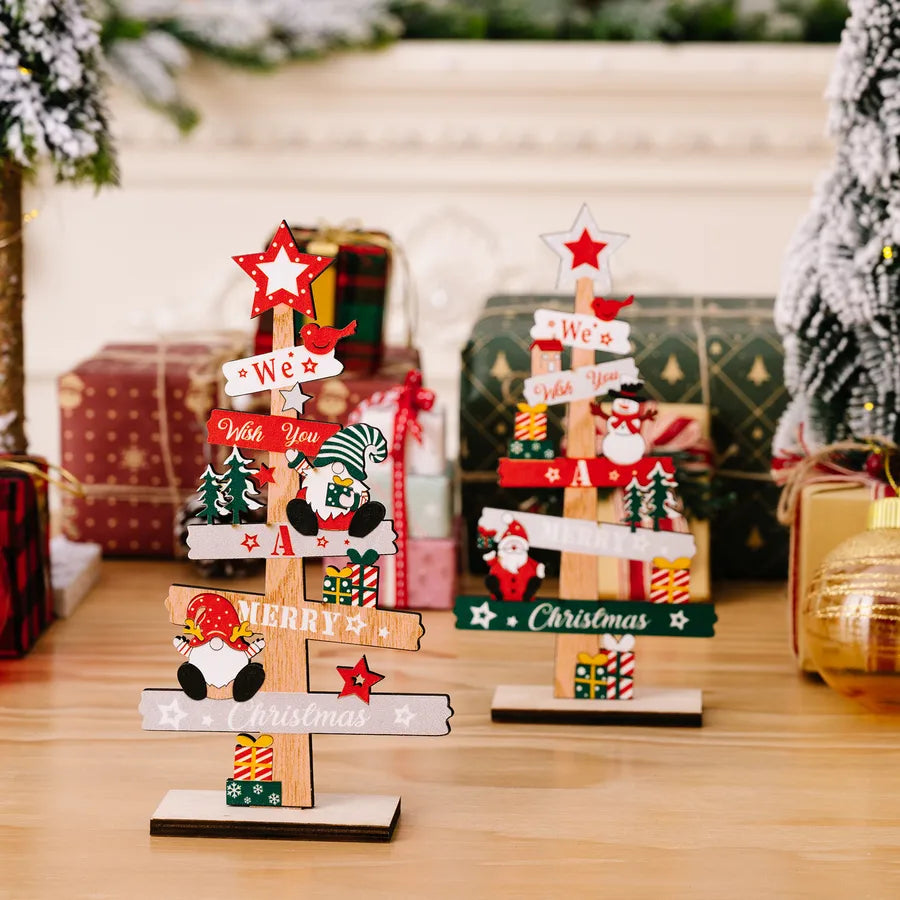 Christmas Cartoon Style Cute Christmas Tree Letter Snowman Wood Indoor Party Festival Ornaments