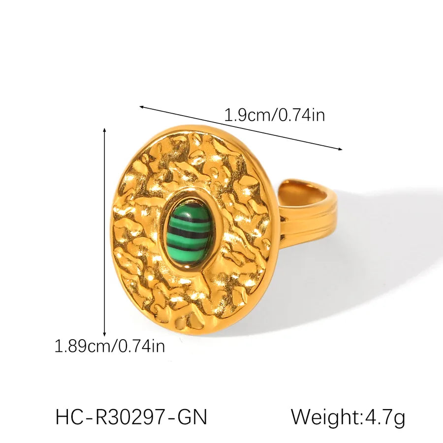 Wholesale Jewelry Casual Retro Irregular Oval Eye 304 Stainless Steel Natural Stone Turquoise 18K Gold Plated Polishing Plating Inlay Open Rings Rings