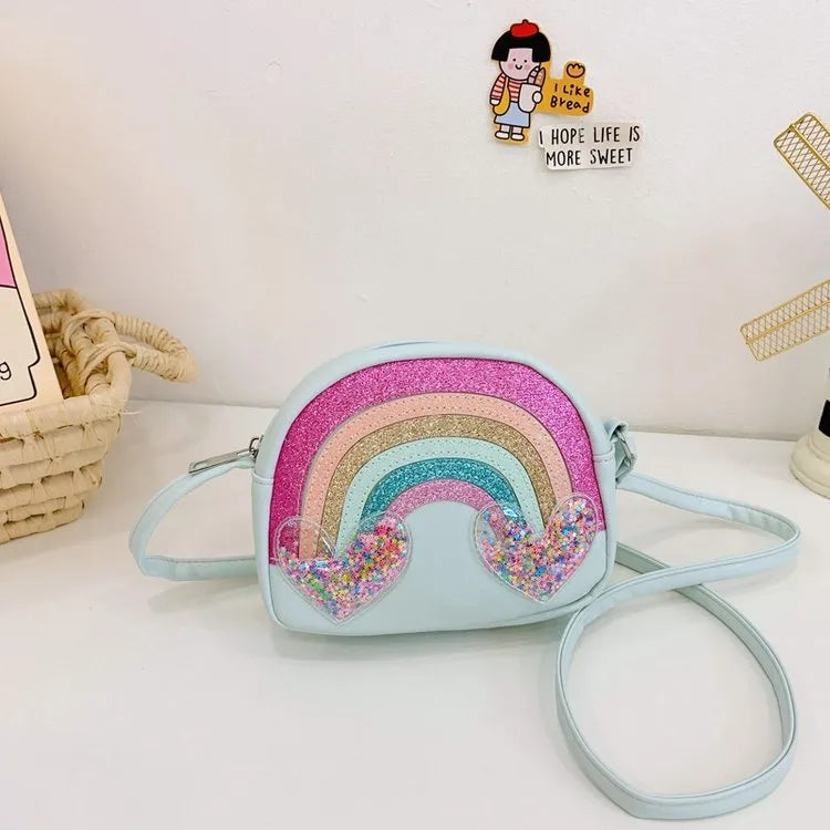 Girl'S Pu Leather Rainbow Cute Square Zipper Shoulder Bag