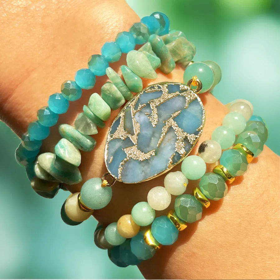 Casual Vacation Handmade Round Artificial Crystal natural stone Beaded Chain Bracelets Jewelry Set In Bulk