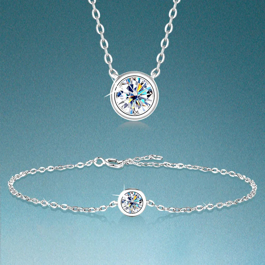 Moissanite Earrings Necklace White Gold Plated Earrings Necklace