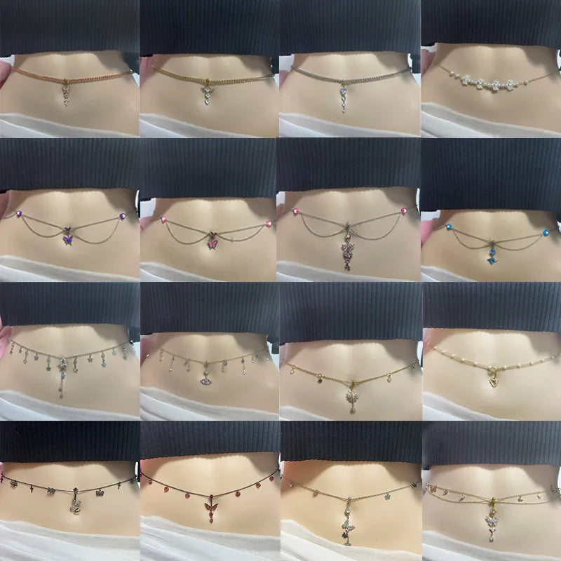 IG Style Simple Style Heart Shape Butterfly 316 Stainless Steel  Alloy Copper Plating Butterfly Inlay Rhinestones Zircon White Gold Plated Gold Plated Women's Waist Chain