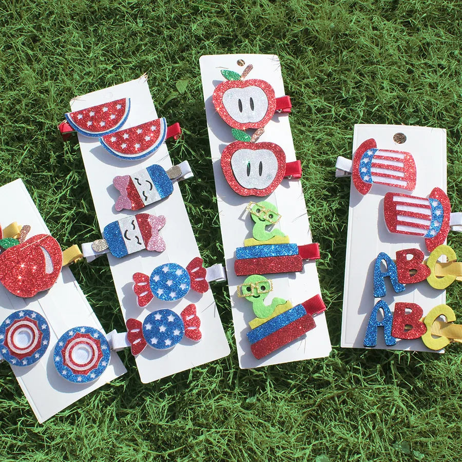 New US Independence Day Candy Ice Cream Flag Star Patriotic Children Hairpin Handmade Hot Selling Hair Accessories