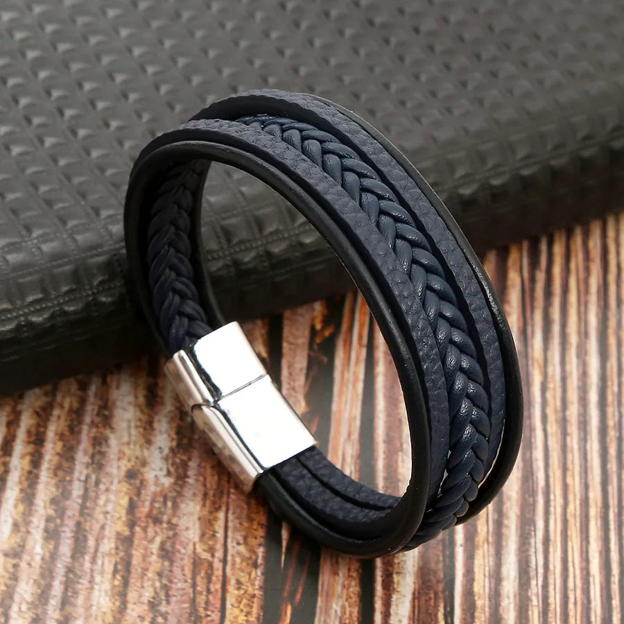 casual solid color alloy handmade men's wristband