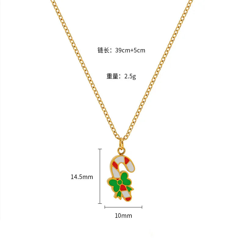 Christmas Creative Design Sense Bell Necklace Women's Versatile Pendant Oil Drop Deer Snowman Cartoon Stainless Steel Titanium Steel