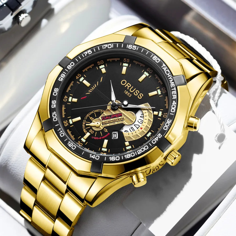 business geometric single folding buckle quartz men's watches