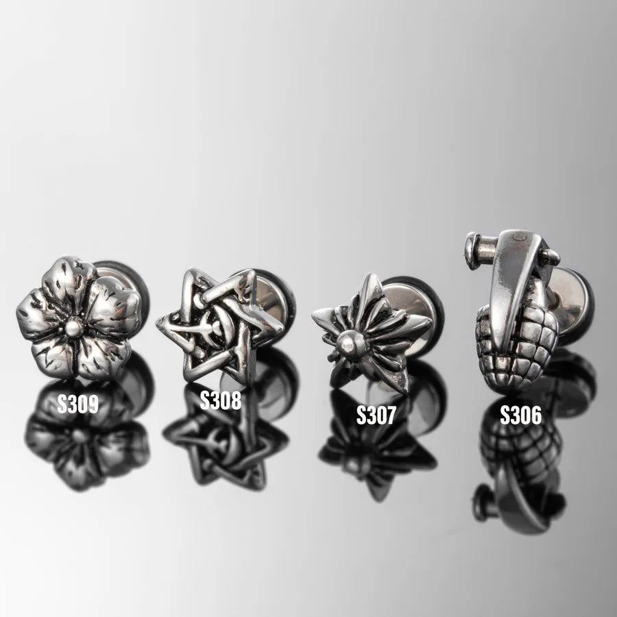 1 Piece Hip-Hop Vintage Style Cool Style Star Flower 316 Stainless Steel  Earrings