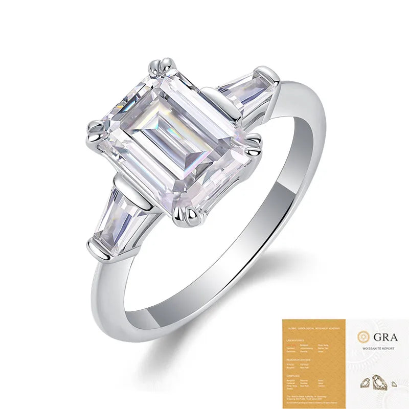 Moissanite 925 Sterling Silver Rings GRA Certificate Geometric Rings