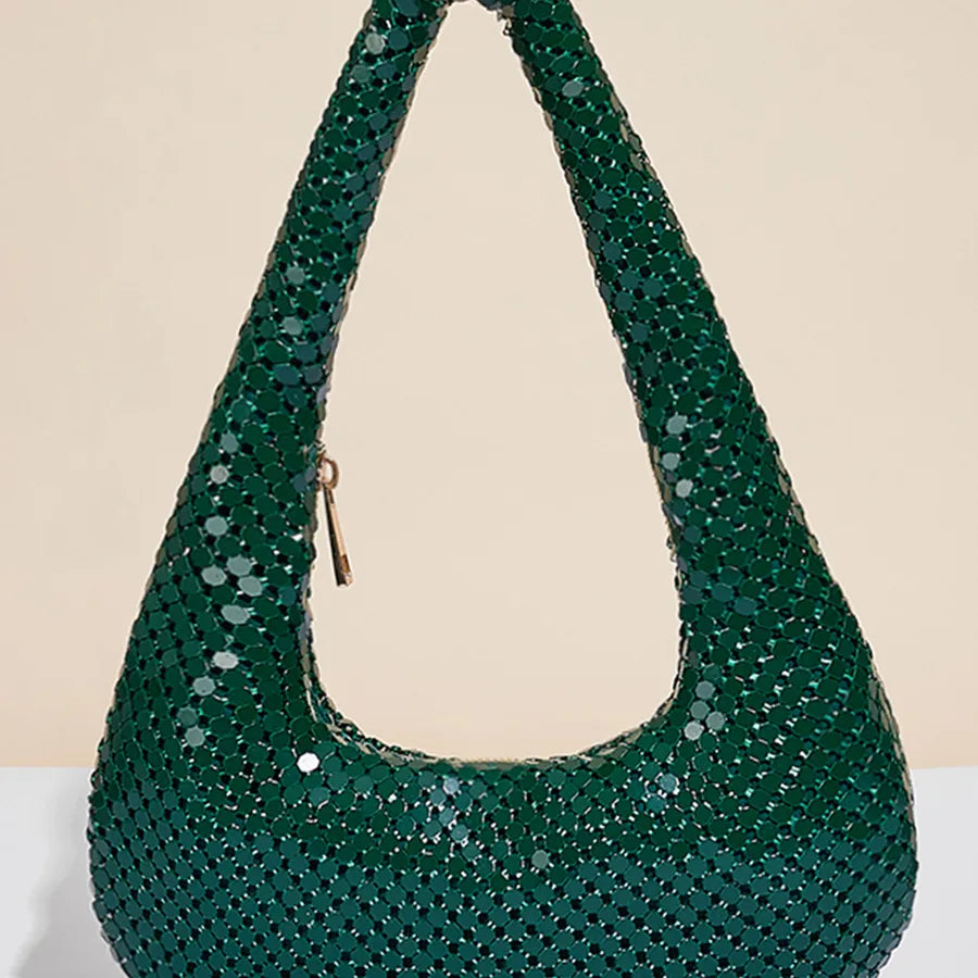 women's polyester sequins vintage style dumpling shape zipper shoulder bag underarm bag
