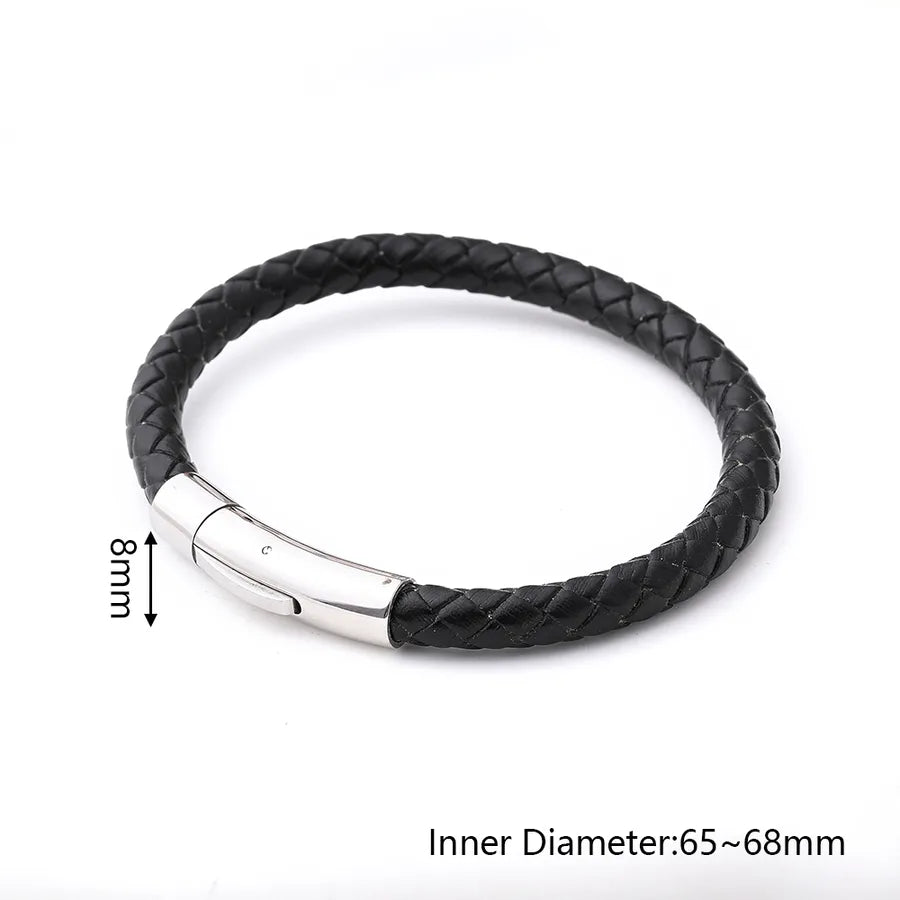 Casual Vacation Streetwear Simple Skull 18K Gold Plated 304 Stainless Steel Genuine Cowhide Polishing Plating Braid Halloween Men's wristband