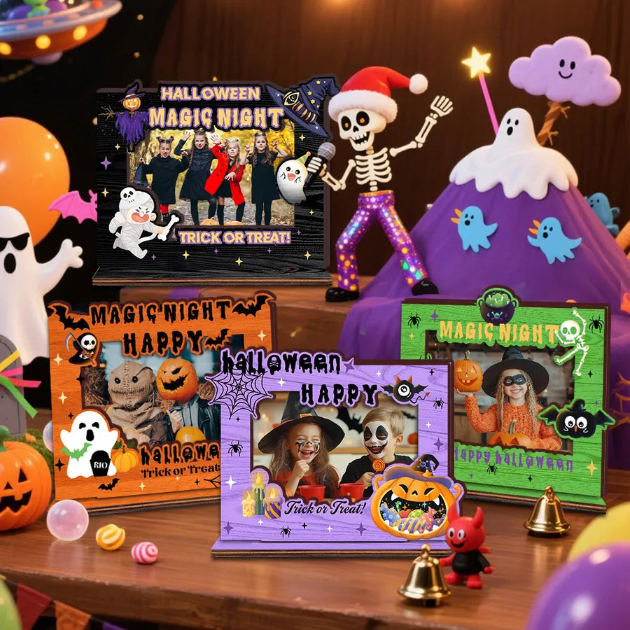 Halloween Wooden Picture Frame Decorative Ornaments Thick Festival Atmosphere Birthday Photo Album Woodcraft Simple Style
