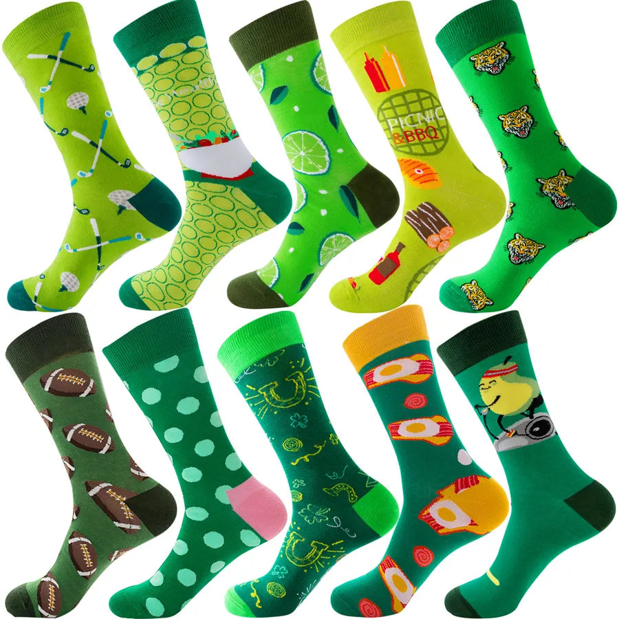 Men's Modern Style Classic Style Color Block Stripe Fruit Cotton Crew Socks A Set of 10 Pairs