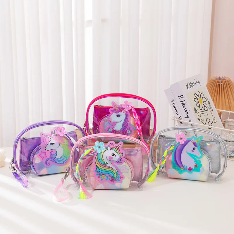 Cartoon  Clutch Bag Three-piece Set Transparent PVC Large Capacity Waterproof Cosmetic Bag Portable Travel Wash Bag