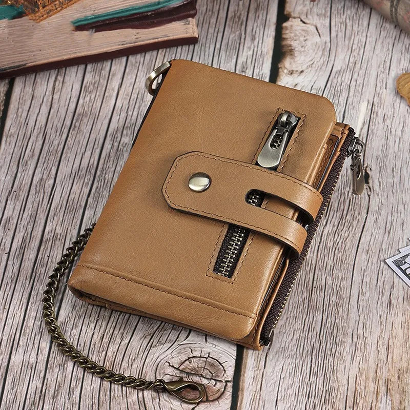 Men's Solid Color Leather Zipper Small Wallets