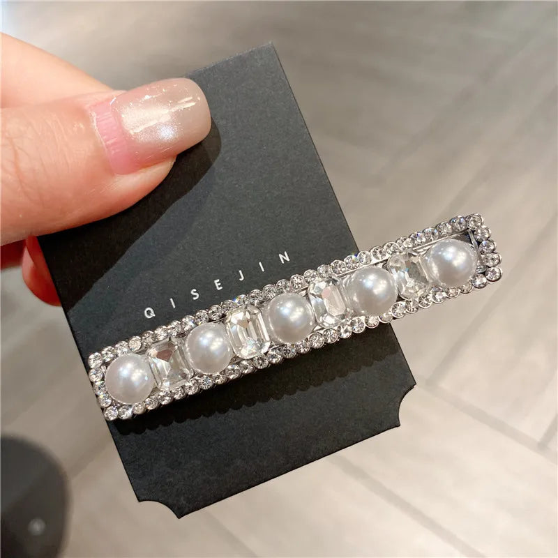 Elegant New Dongdaemun Pearl Duckbill Hair Clip Women's Side Brain One Word Hair Clip Diamond Simple Style Hair Accessories