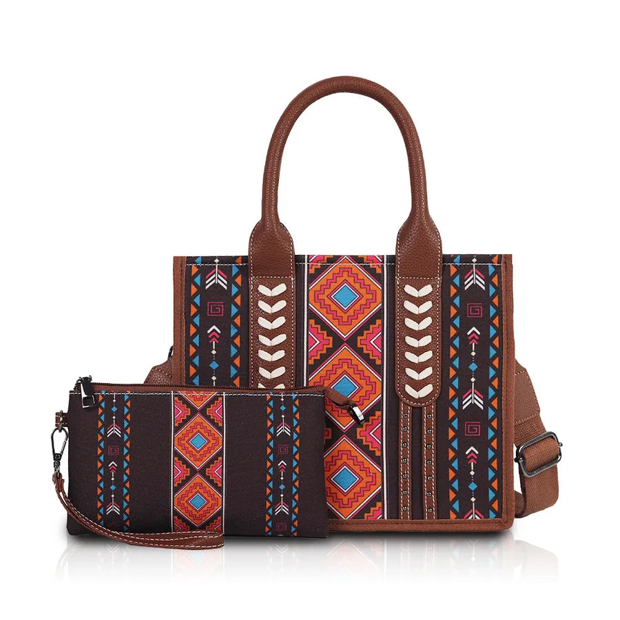 Women's Medium Canvas Stripe Vintage Style Square Zipper Bag Sets Handbag