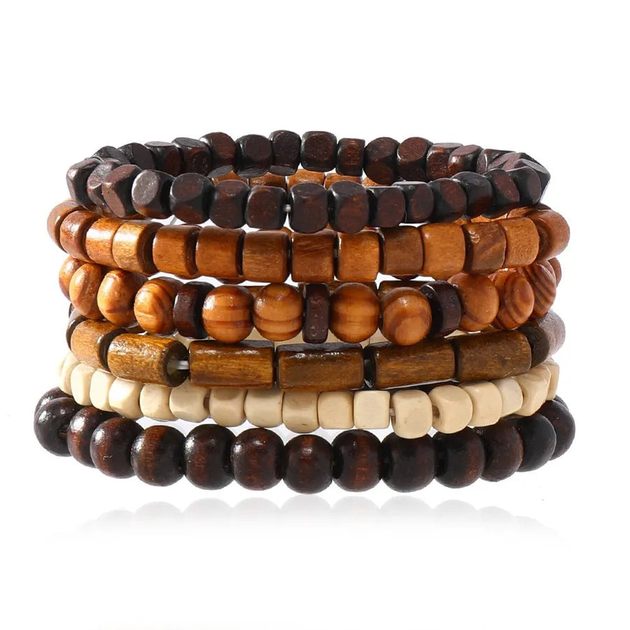 Retro Round Wood Beaded Men's Bracelets