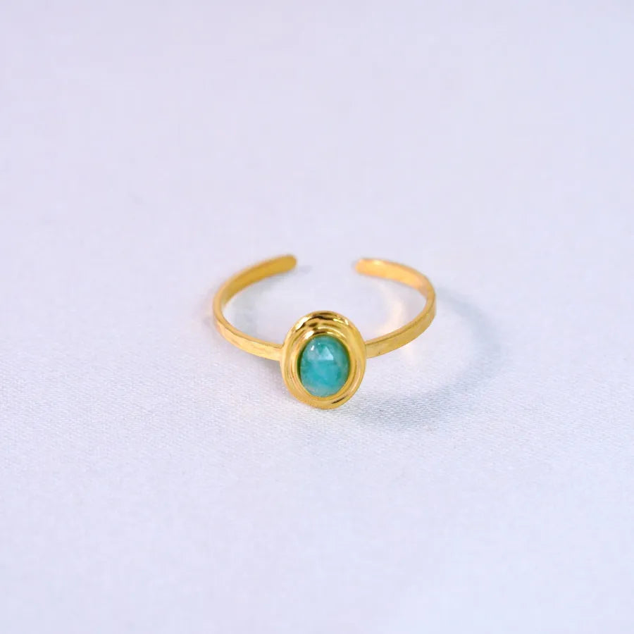 Retro French Style Geometric Titanium Steel Natural Stone Open Rings In Bulk