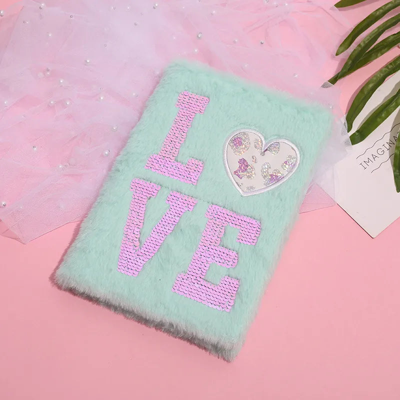 New Simple Shiny Plush Notebook Children's Colorful Notes Scrapbooking Book Cartoon Plush Student Memo Notebook Light Blue Pink Purple