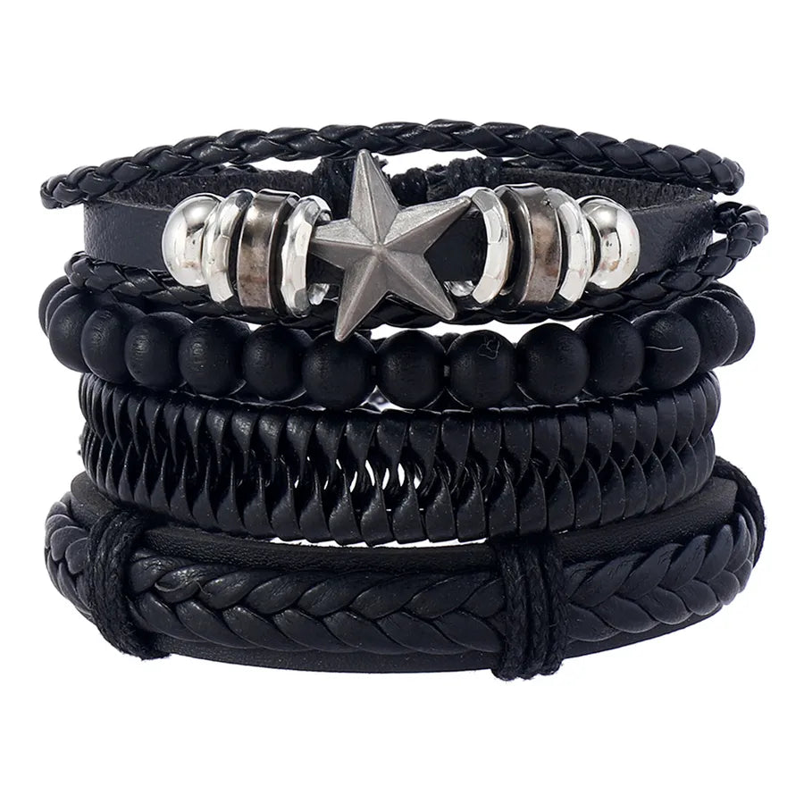 Retro Solid Color Pu Leather Men's Bangle