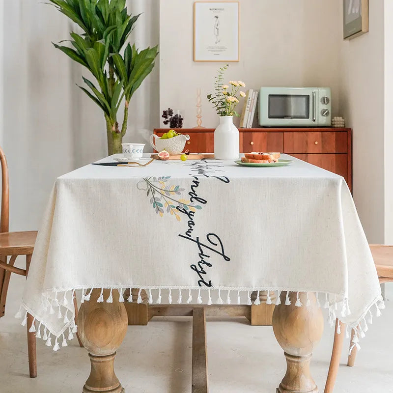 Tablecloth Spot Hollow Simple Embroidered Letter Fabric Tassel Long Striped Household Dining Table Mat Decorative Coffee Table Tablecloth