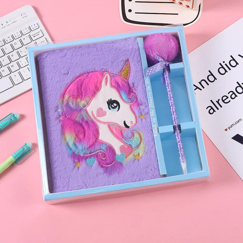 New Colorful  Plush Notebook Cartoon Dreamy Girl Student Diary Notebook Light Pink And Purple Wooden Pulp Material