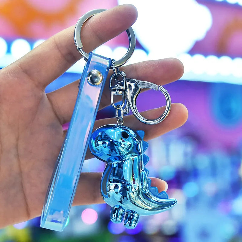 cute little dinosaur doll acrylic key pendant leather cord keychain