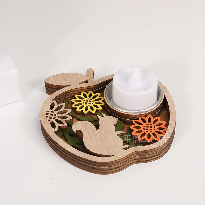 Halloween Wooden Candlestick Base Creative Decoration Thanksgiving Atmosphere Wooden Candlestick Holiday Dining-Table Decoration