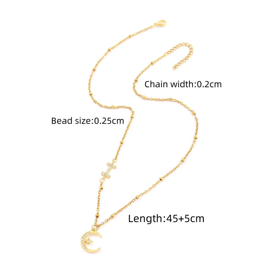 Wholesale Jewelry Elegant Simple Style Classic Style Letter Moon 201 Stainless Steel Copper Cross Bead Necklace Pendant Necklace