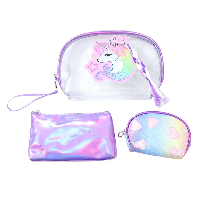 Cartoon  Clutch Bag Three-piece Set Transparent PVC Large Capacity Waterproof Cosmetic Bag Portable Travel Wash Bag