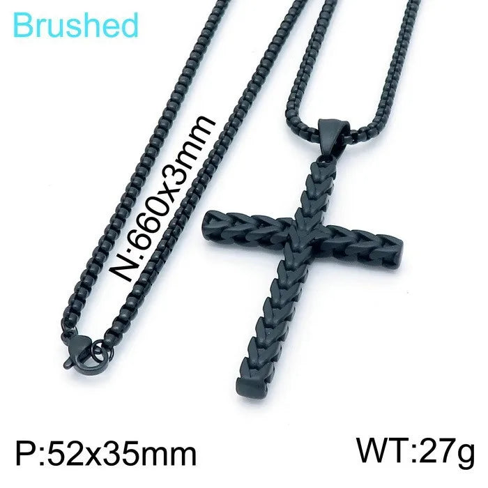 Wholesale Jewelry Hip-Hop Vintage Style Cross Titanium Steel Plating Pendant Necklace None