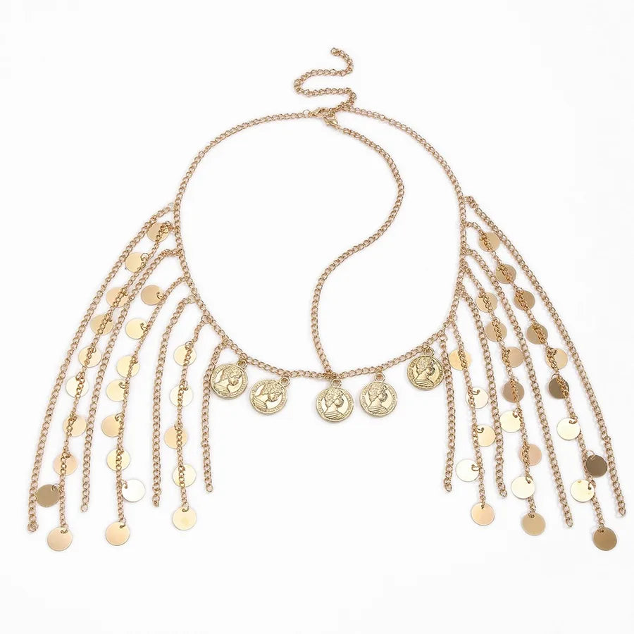 New Gold CCB Beauty Head Coin Metal Sequin Tassel Head Chain Women's Fashion Trend Geometric Pattern Alloy Hair Accessories