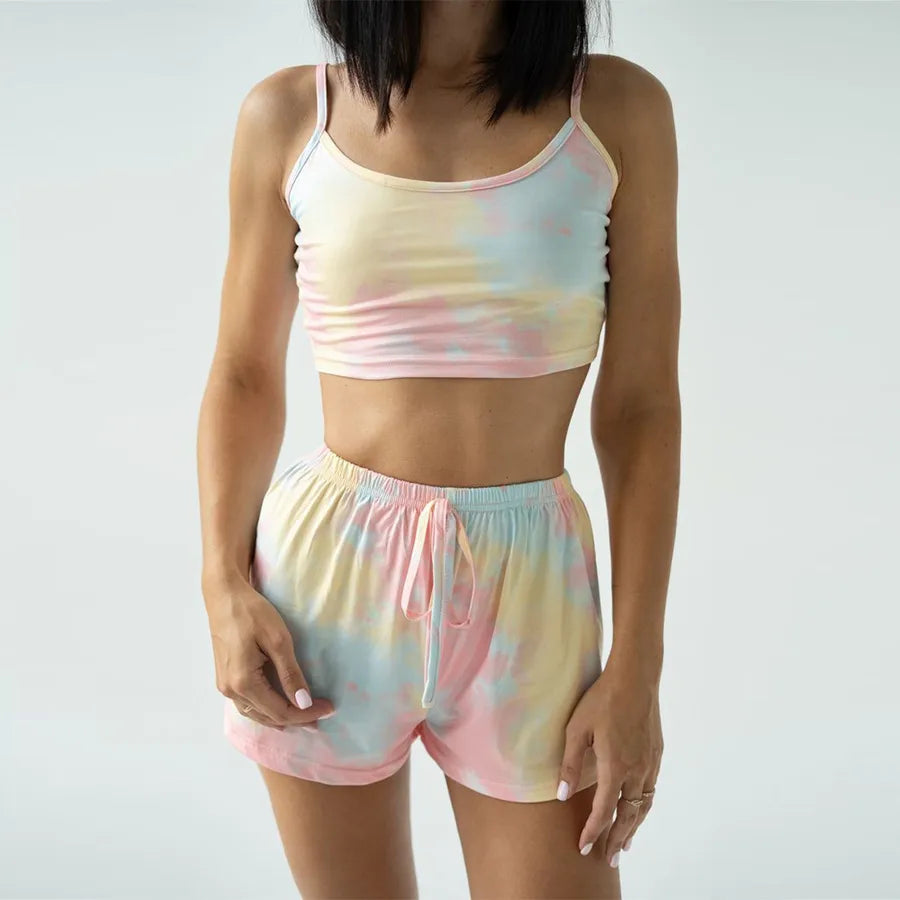Large Size  Summer Sling Shorts Home Suit Soft Dressing Butterfly Printed Pajamas Two-piece Set