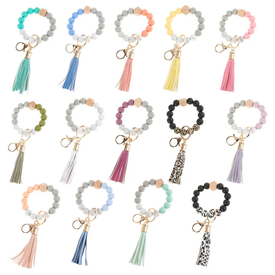 simple style color block silica gel beaded women's keychain 1 piece