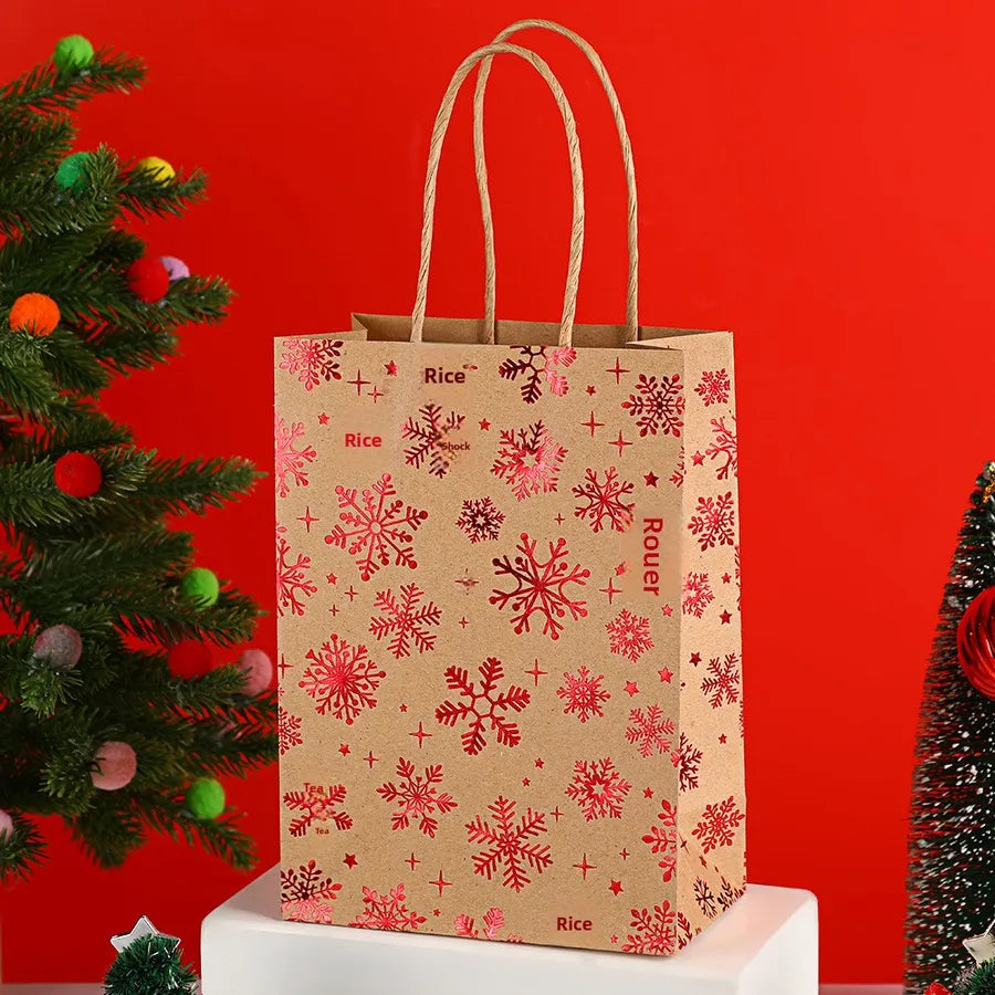 Christmas Snowflake Handbag Christmas Tree Deer Holiday Gift Bag Flat Bottom Party Kraft Paper Bag General Occasion Paper Bag