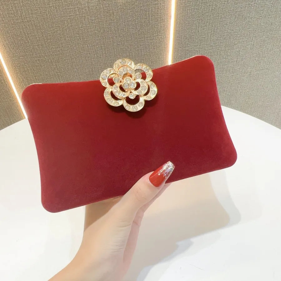 Velvet Diamond Embedded Women's Crossbody Shoulder Bag Evening Party Wedding Dress Handbag Pillow Shape Fashion Print