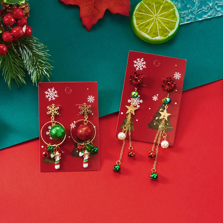 Christmas Red Green Snowman Bell Colorful Tassel Earrings Women Creative Simple Alloy Cartoon Character Ear Jewelry Accessories