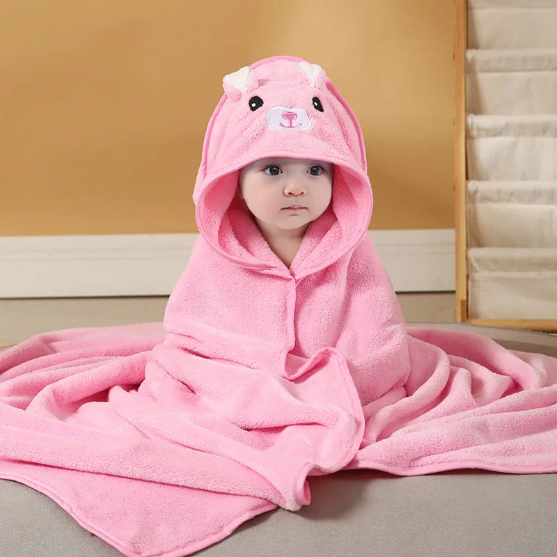 Baby Cartoon Bag Blanket Coral Fleece Absorbent Children's Bath Towel Embroidered Blanket with Hood Cloak Soft Newborn Blanket