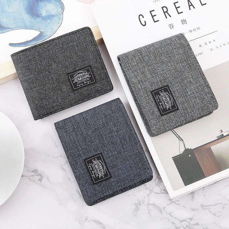 Men's Letter Canvas Grey Blue Black Flip Cover Wallets