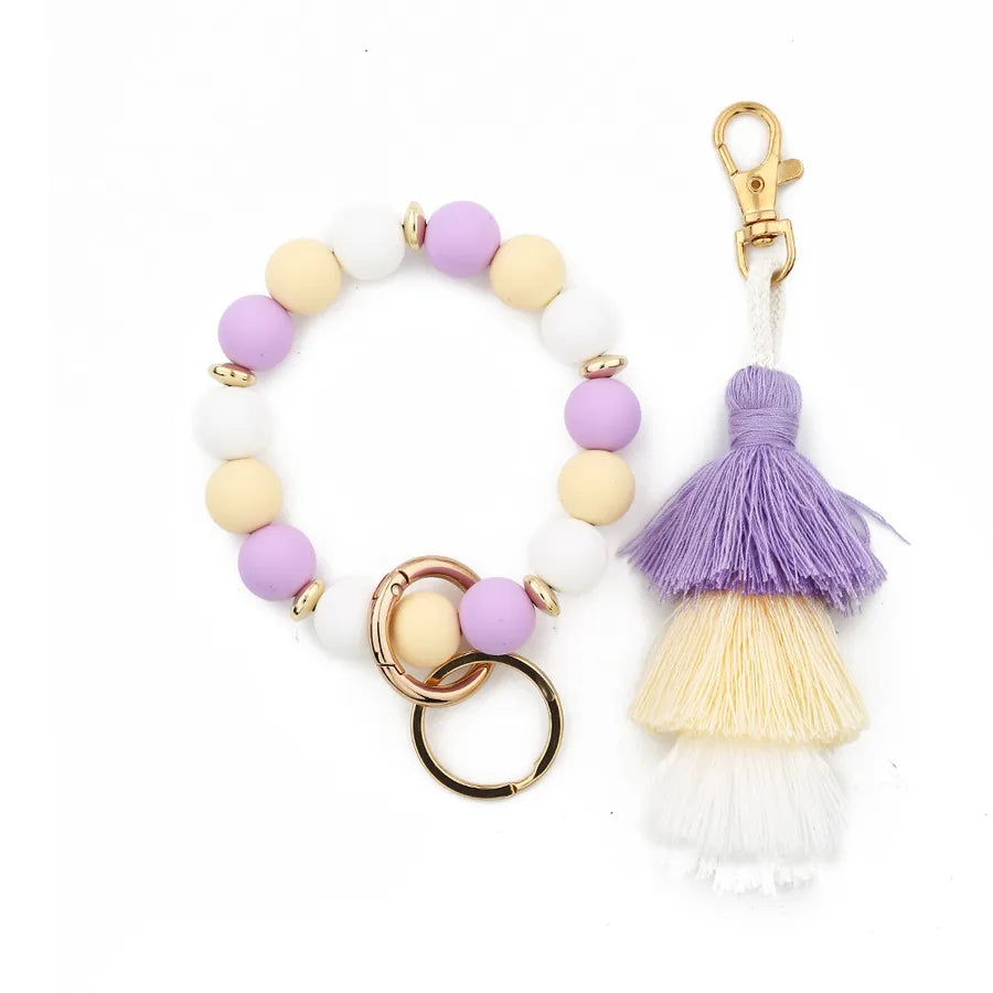 Sweet Geometric Alloy Wood Silica Gel Women's Bag Pendant Keychain