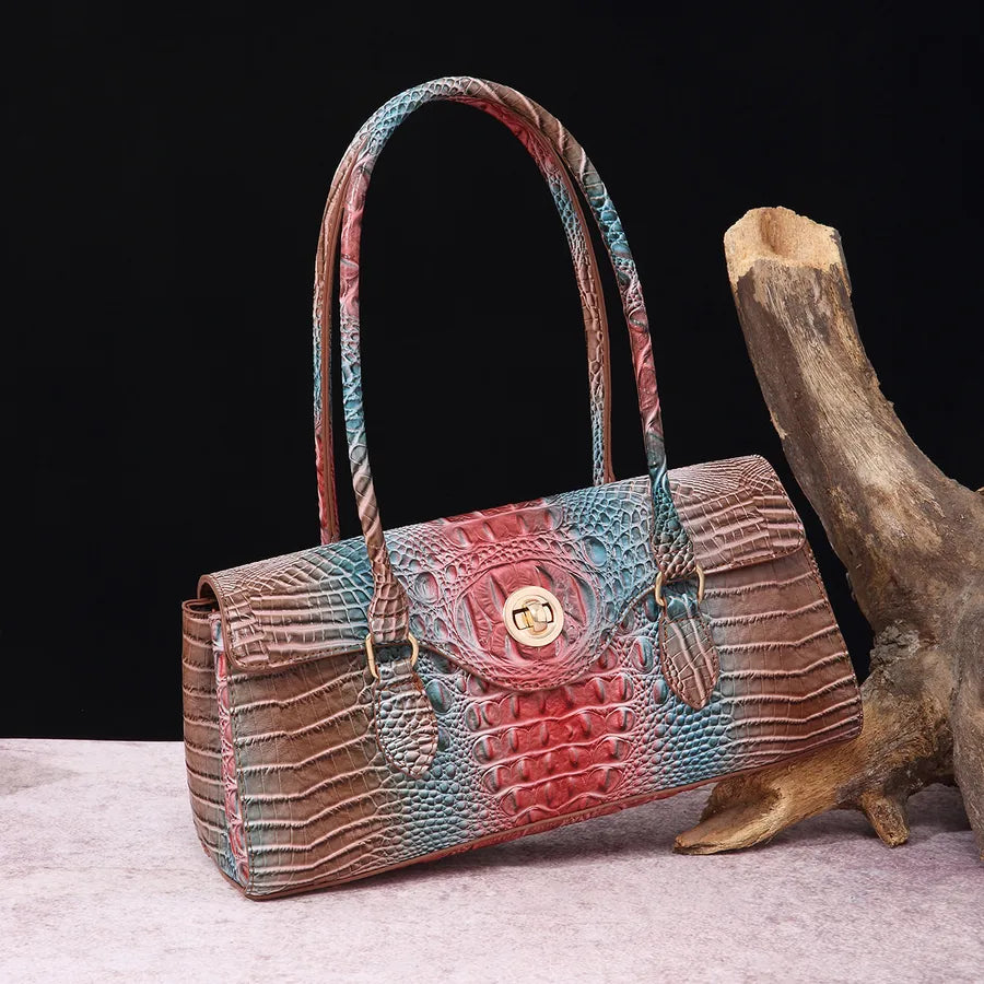 Women's Large Pu Leather Geometric Basic Vintage Style Square Lock clasp Handbag