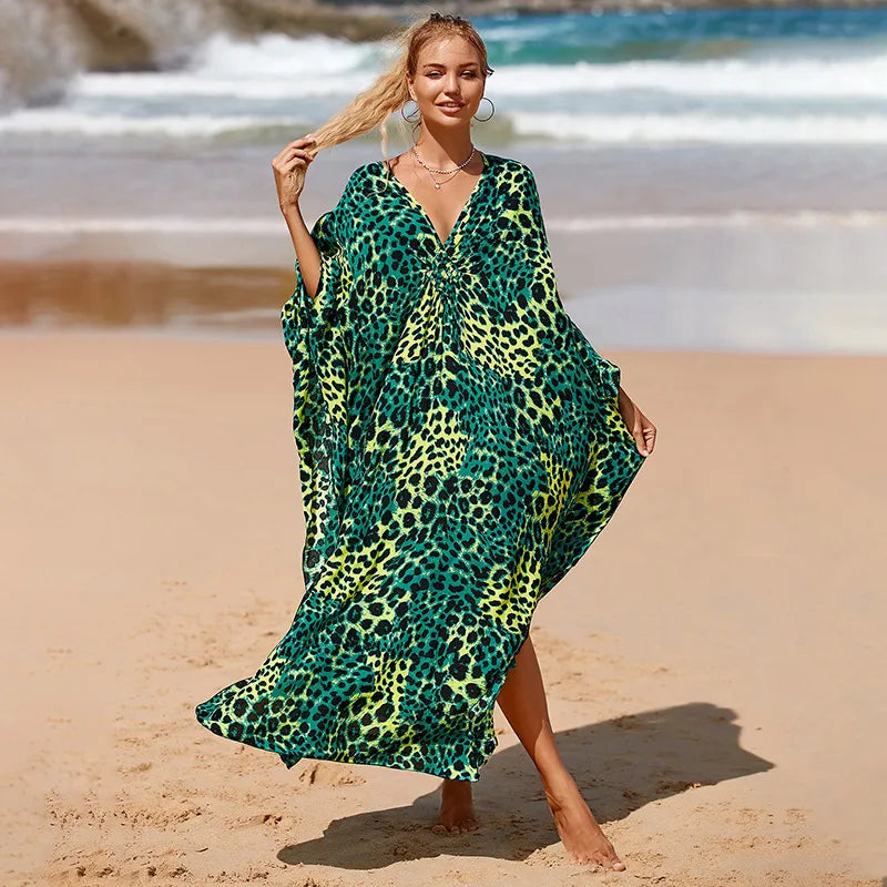 women's beach color block printing cover ups