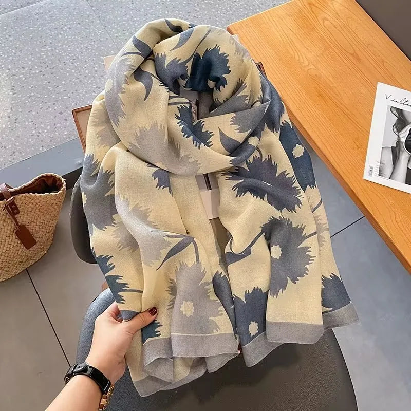 women's fashion star heart shape cotton and linen printing cotton linen scarves