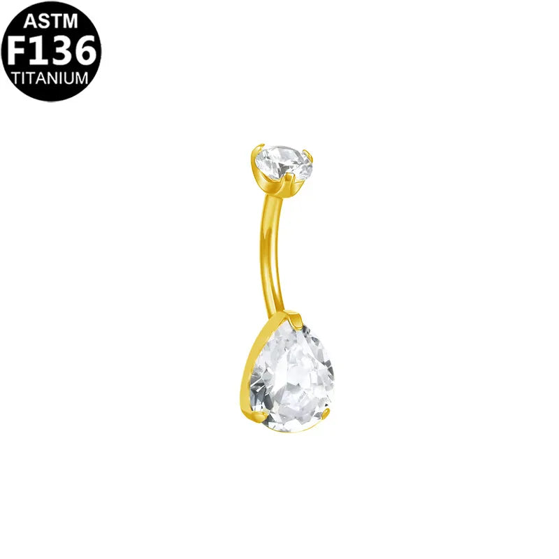 1 Piece Belly Rings Classic Style Shiny Water Droplets Pure Titanium Titanium Alloy Plating Inlay Opal Zircon 14K Gold Plated White Gold Plated